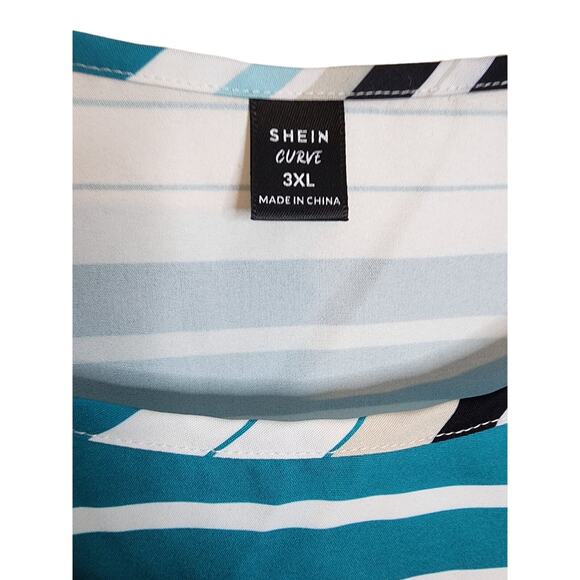Shein Striped Blouse, 3XL, White/Beige/Aqua - Picture 5 of 6